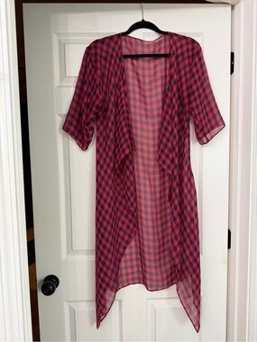 Lot/Set of 2 Kimono Coverup Duster Pink Black Buffalo Plaid Duster S/M